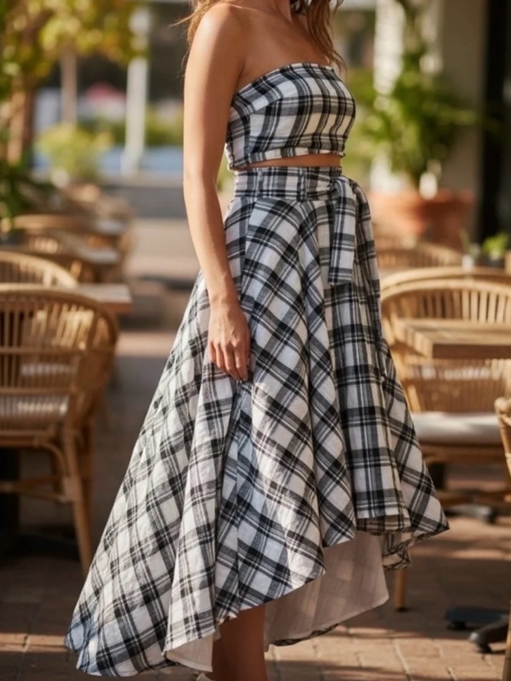 NWOT Free People After You set in Black Plaid